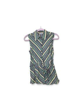 VTG MAX&Co Max Mara Italian Linen  Top US 6 Belted IT 40 Striped Sleeveless Boho